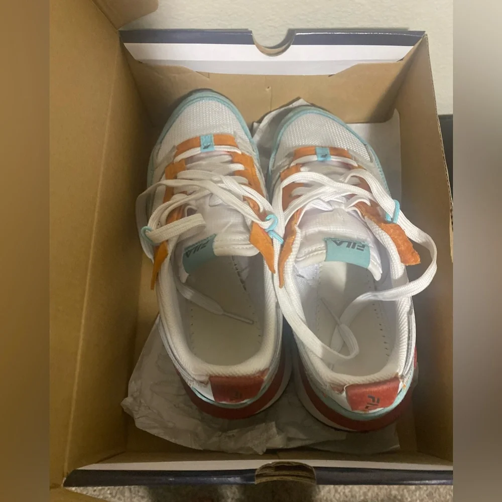 Womens Retro Fila running shoes- white, burnt orange, teal size 8 - Picture 5 of 15